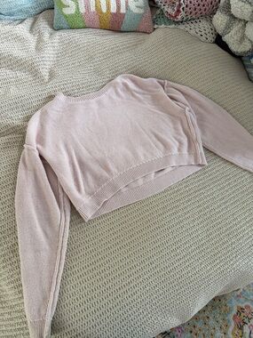 La Hearts Light Pink Cropped Crewneck Sweater